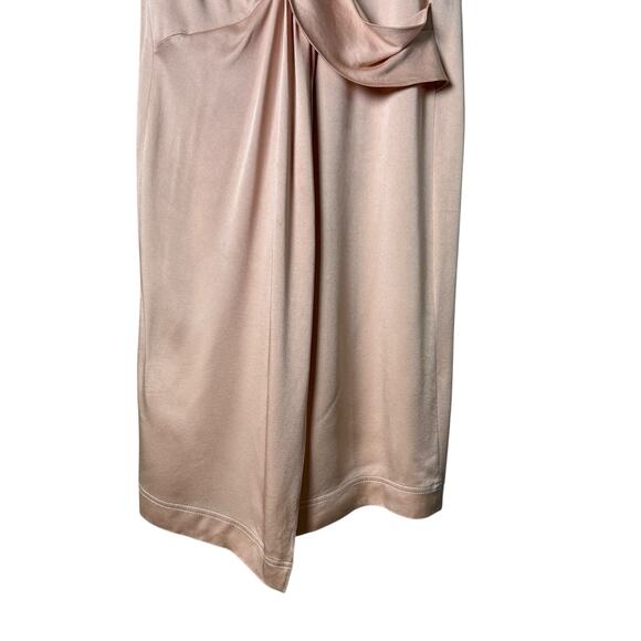 Zara Blush Knotted Satin Midi Dress Plunging Neckline Leg Slit Button Collar, S - Picture 9 of 15